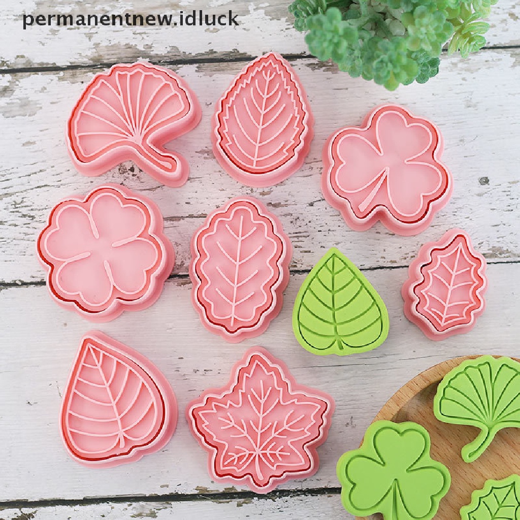 8pcs / set Cetakan Pemotong Kue / Biskuit Bentuk Daun Tanaman 3D