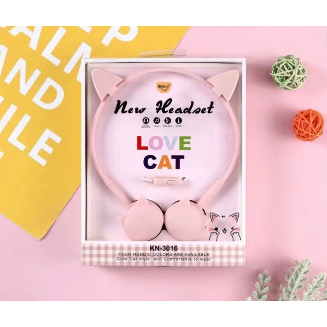 [KN-3016] Headphone Headset Bentuk Kepala Kucing BERTELINGA / Earphone Overhead Motif Kucing Kuping / Earphone Karakter Cat Head with Ear / Earphone Cat Lucu