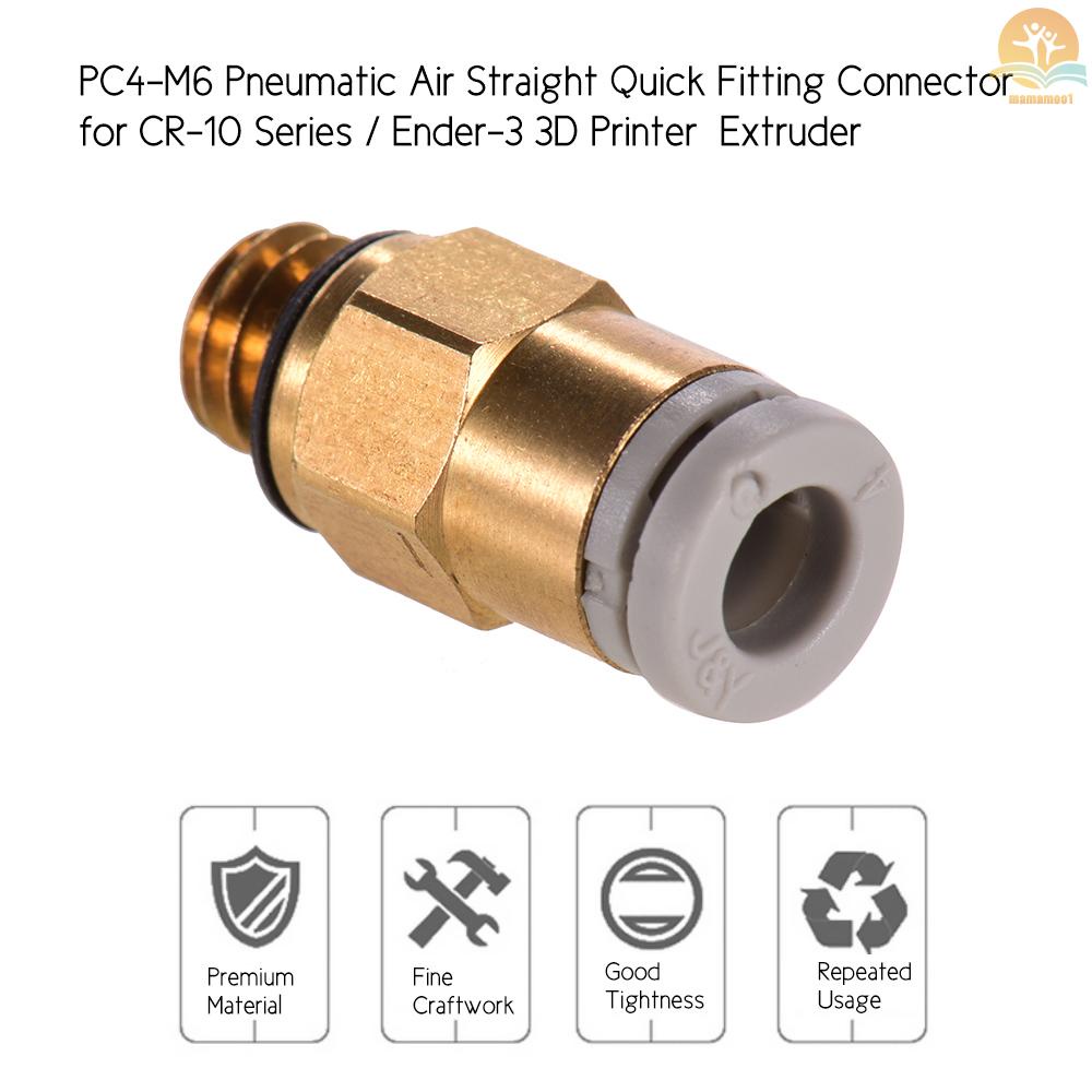 PC4-M6 Pneumatic Air Straight Quick Fitting Connector for CR-10 Series / Ender-3 3D Printer Extruder, 1pc