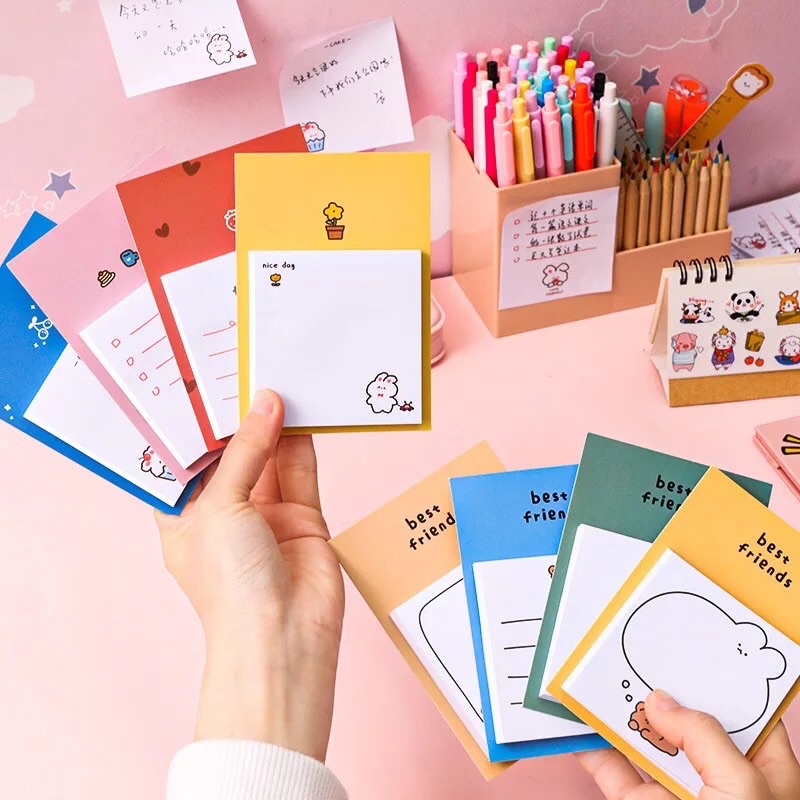 BEST FRIENDS SIMPLE STICKY MEMO INDEKS PAD BUKU CATATAN TEMPEL DINDING AESTHETIC FANCY MIX CUTE LUCU KARAKTER KARTUN HEWAN PASTEL KELINCI BERUANG ORGANIZER GRID IMPOR DESAIN ANAK PEREMPUAN MOTIF REMAJA CEWEK KOREA KAWAII PINK BOOKMARK KECIL