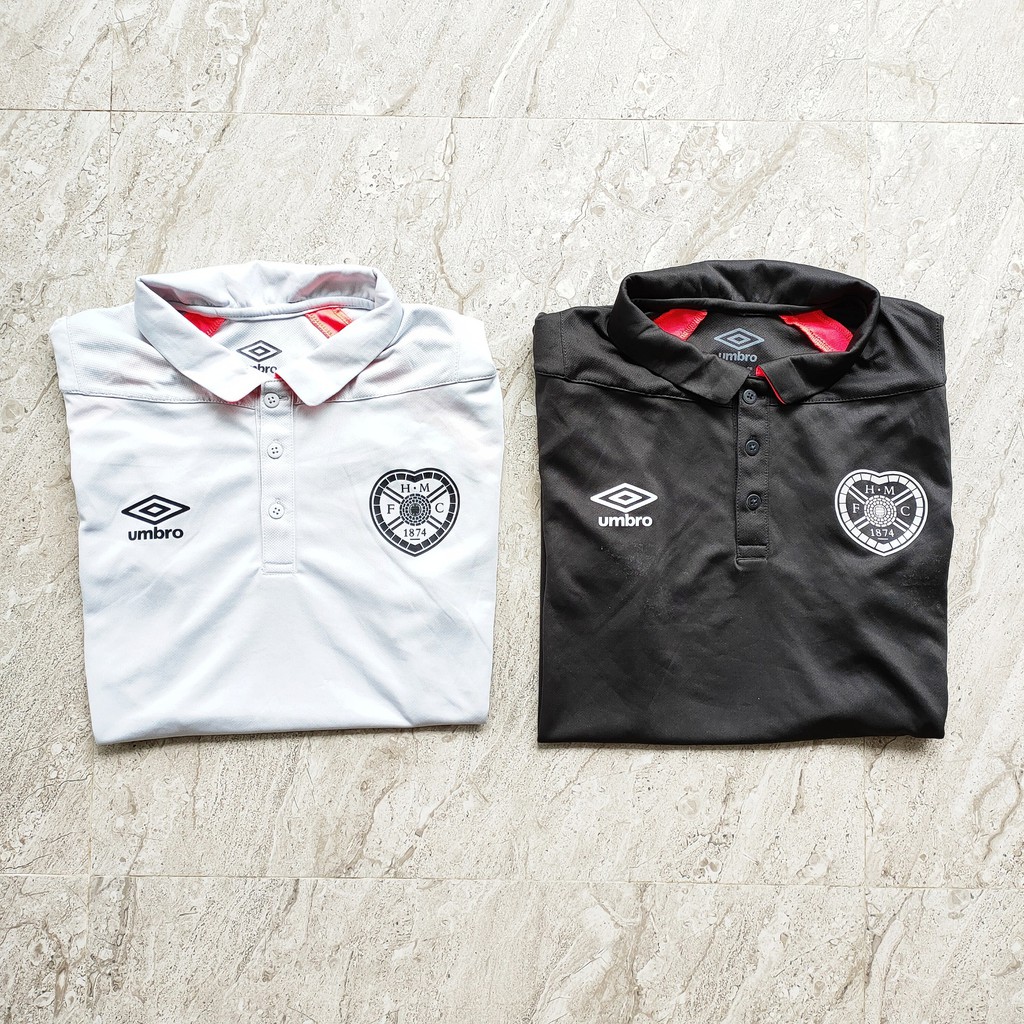 UMBRO Jersey ORIGINAL Heart of Midlothian FC Club Jersey Baju Bola Pria Jersey Kerah Hitam Putih