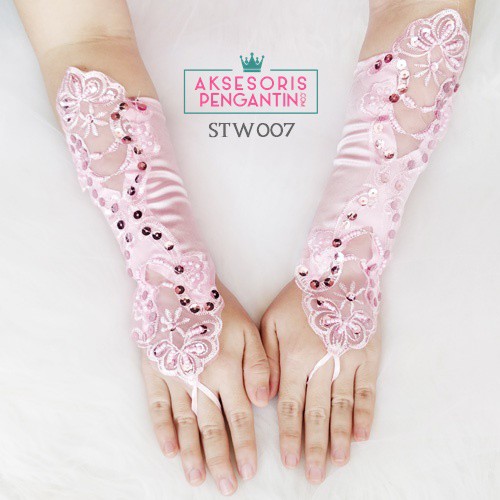 [PRODUK TERLARIS] WEDDING GLOVES SARUNG TANGAN AKSESORIS PENGANTIN PINK STW007