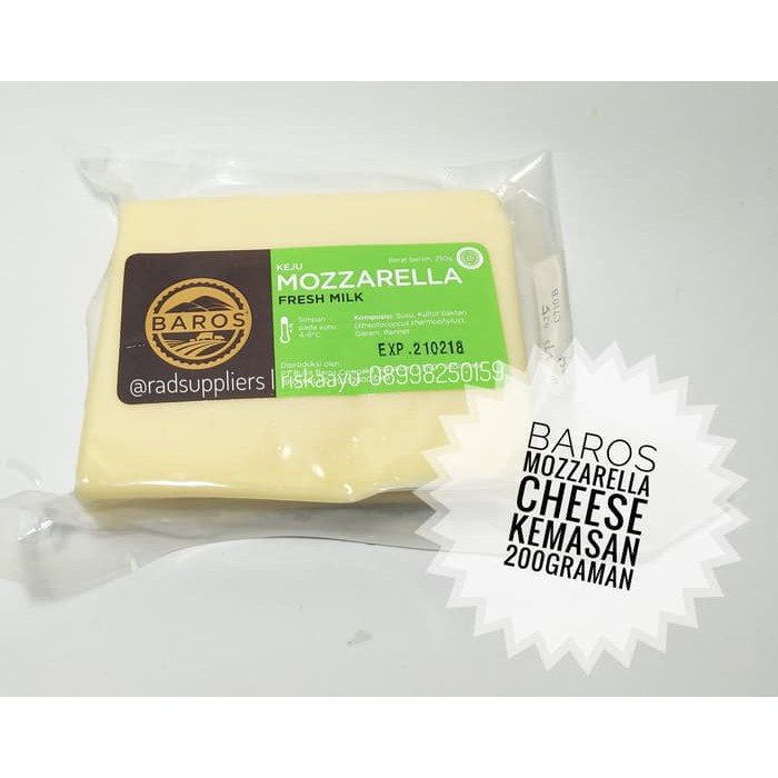 

BAROS MOZZARELLA CHEESE KEMASAN 250GRAMAN, SPESIAL PRICE, TERBAIK!