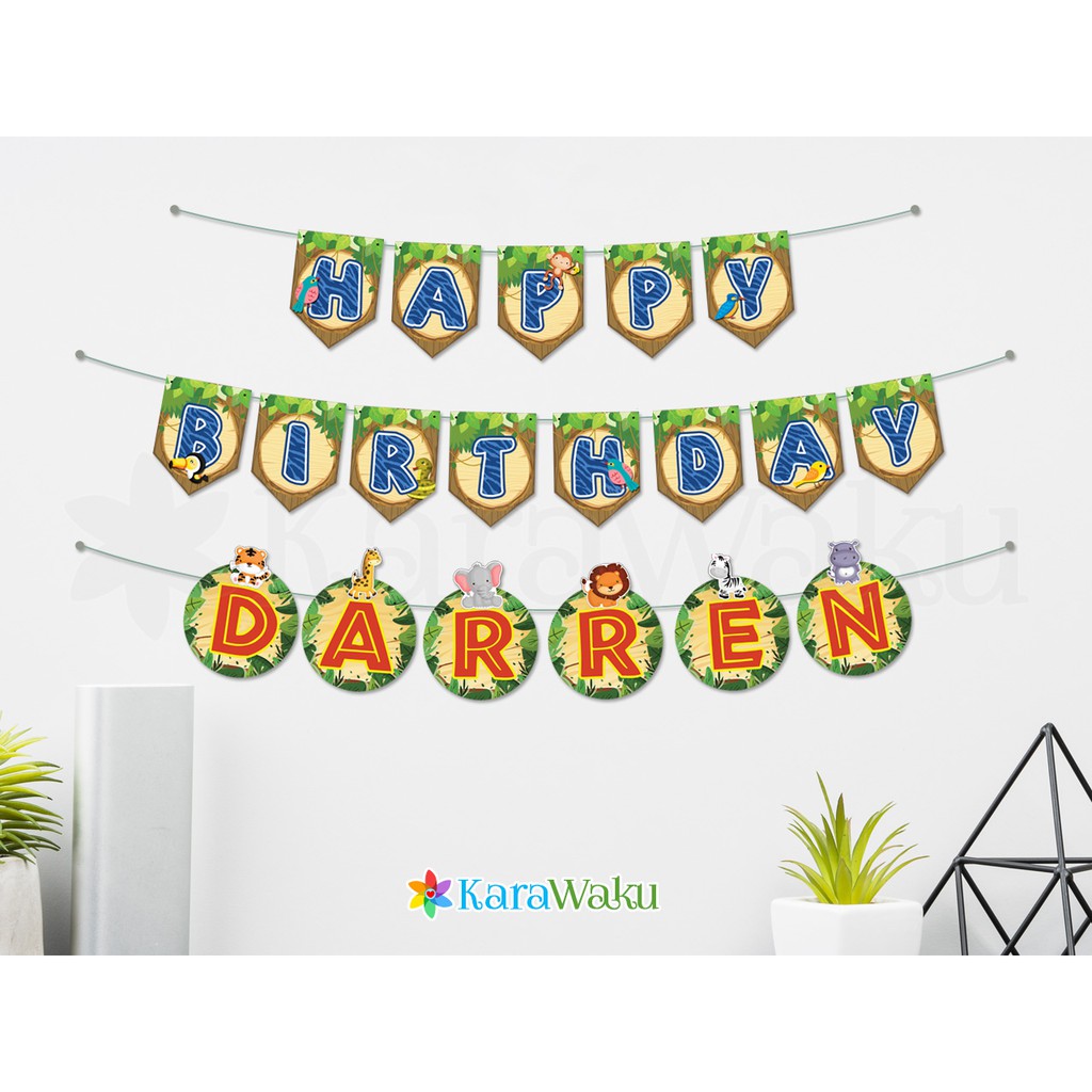 Flag Banner Birthday / Bunting Ultah Karakter Animal Zoo Jungle