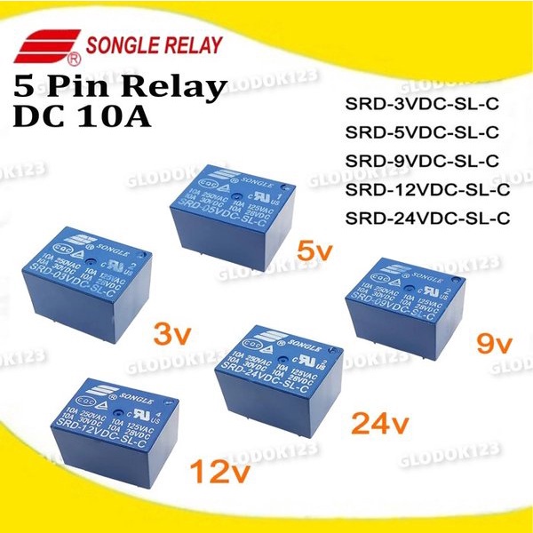 Relay PCB Songle DC 5V 5 Pin Kaki SRD-5VDC-SL-C T73 Arduino Original