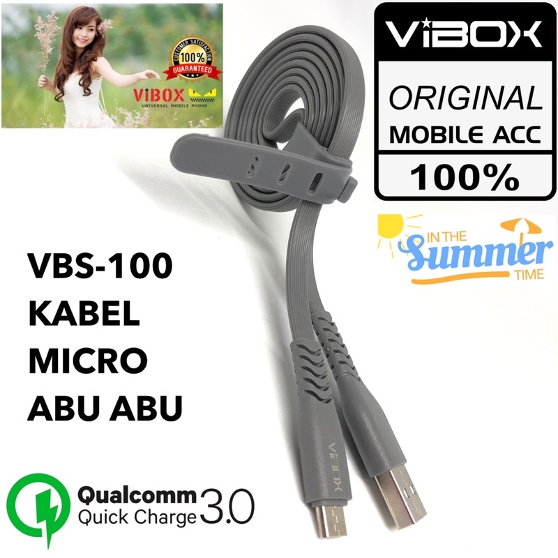 GROSIR KABEL DATA VIBOX 100CM VBS100 3A MICRO TYPE C SOFT COLOUR NEW NONPACKING