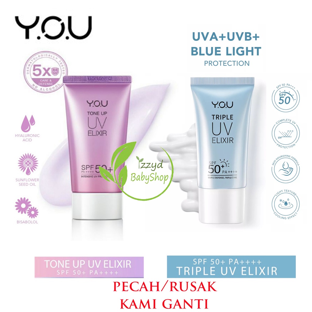 YOU Daily Skin Goods Tone Up UV Elixir SPF 50+ PA++++ 40ml [Sunscreen dengan Efek Tone Up] triple UV Elixir 30ml you makeup sunscreen
