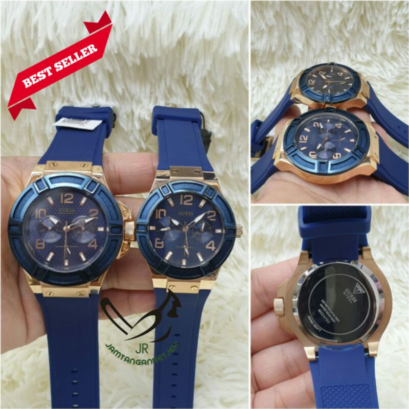 JAM TANGAN GUESS COUPLE BATRE CRONO TALI RUBBER KUALITAS ORIGINAL