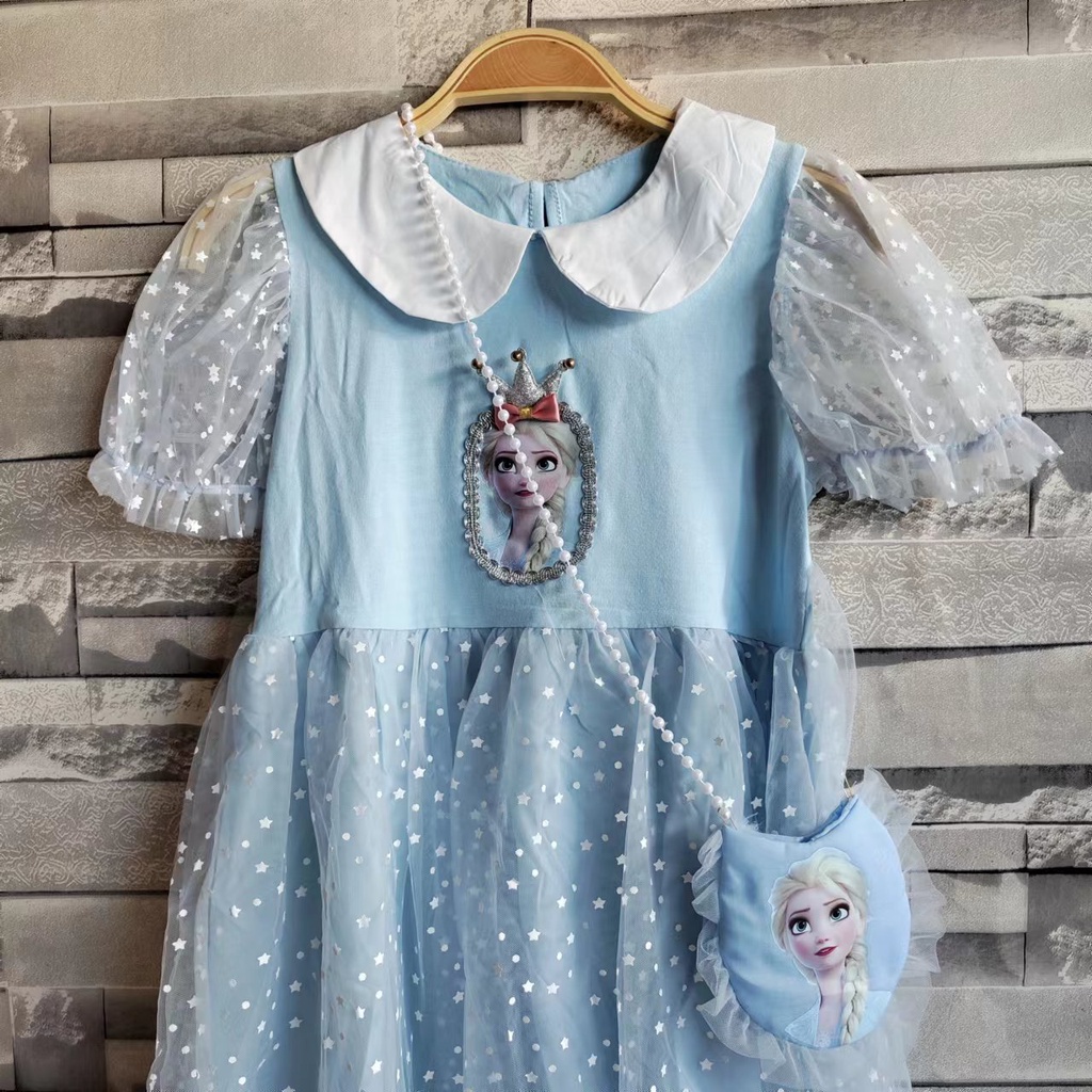 Dress Frozen Anak Perempuan Christmas party dress pesta full brodir anak perempuan + Tas