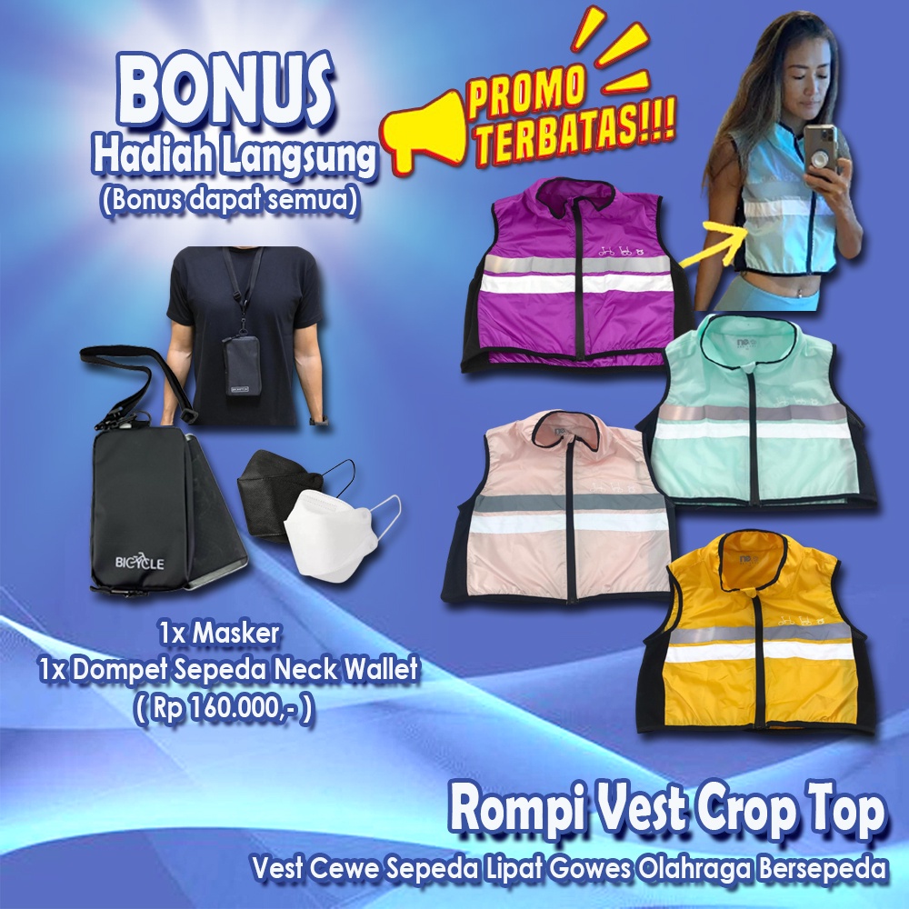 Rompi Wanita Crop Top Vest Cewe Sepeda Lipat Gowes Olahraga Bersepeda