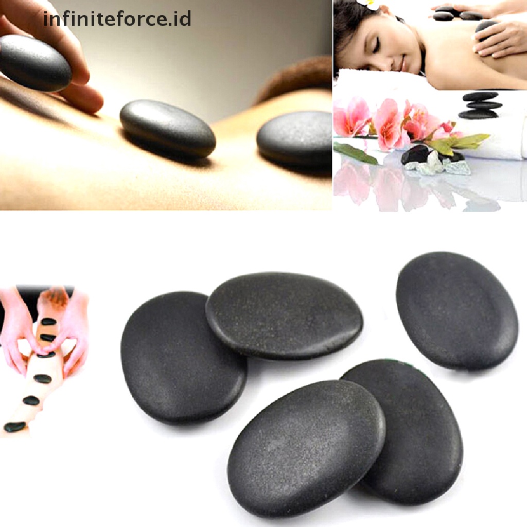 (Infiniteforce.Id) 7pcs / Set Batu Basalt Hitam Ukuran 3x4cm Untuk Pijat