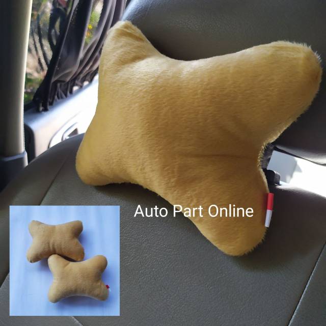 Bantal leher/headrest mobil motif polos 2in1 warna kuning