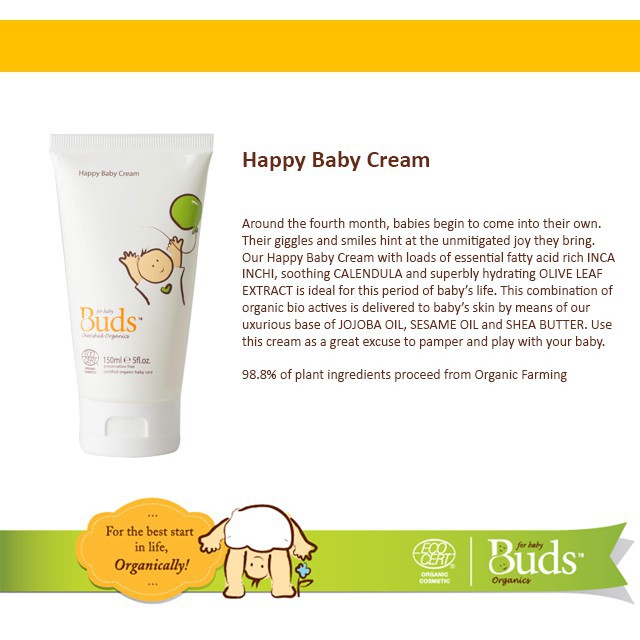 Buds Happy Baby Cream 150ml - Lotion Bayi Organik