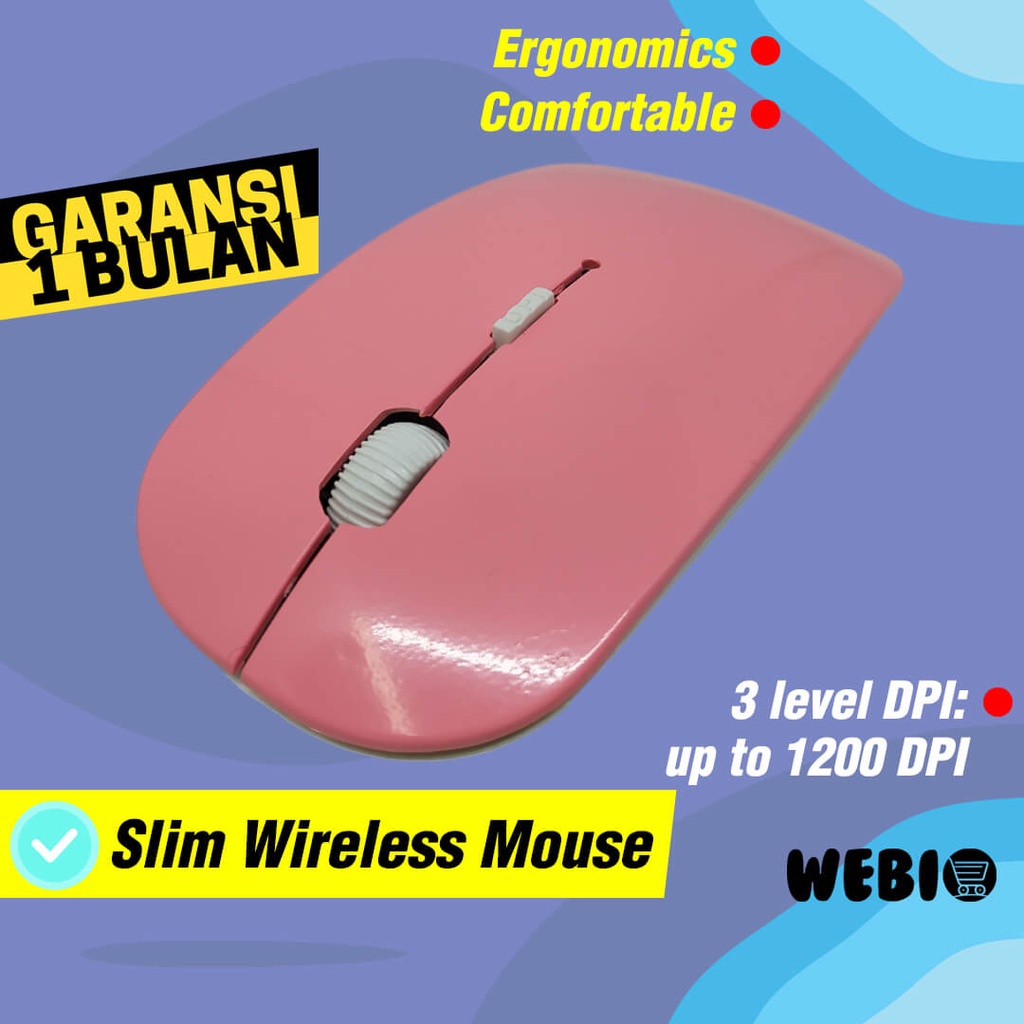 Mouse Wireless W102 USB Wireles Mause Laptop PC Murah Unik Ada Warna Pink Green Blue Red Black White