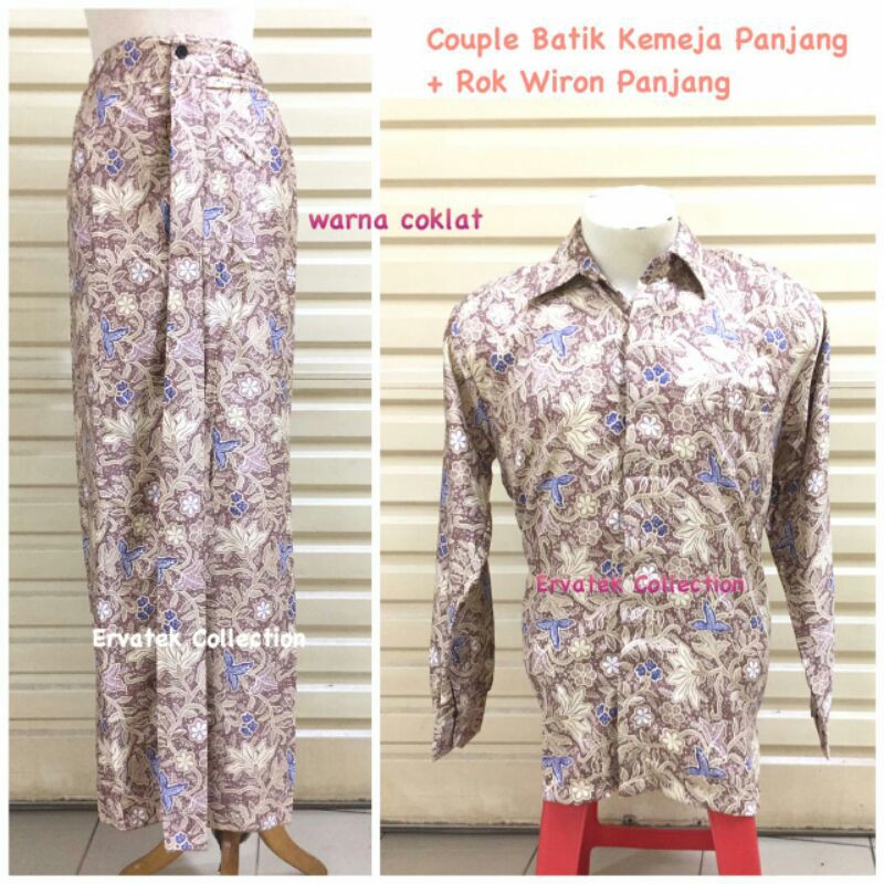 COUPLE BATIK CBPJW09 KEMEJA PRIA TGN PANJANG DAN ROK WIRON PANJANG Baju Pasangan Kondangan