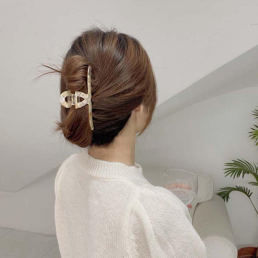 NEEDWAY Needway Asetat Hiu Klip Hadiah Fashion Elegan Besar Manis Champagne Perempuan Hair Clip