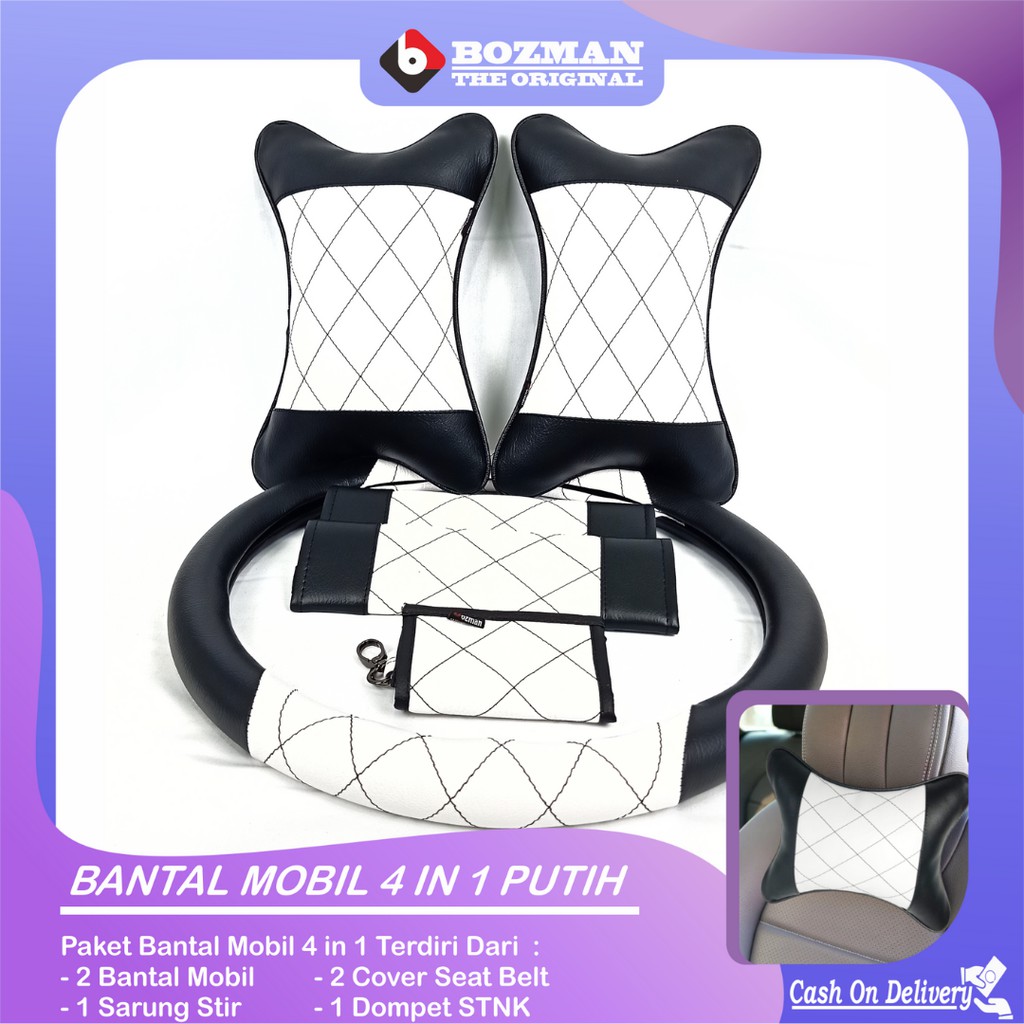 Set Bantal Mobil 4 in 1 Bantal Mobil Seatbelt Sarung Stir Dompet STNK Premium