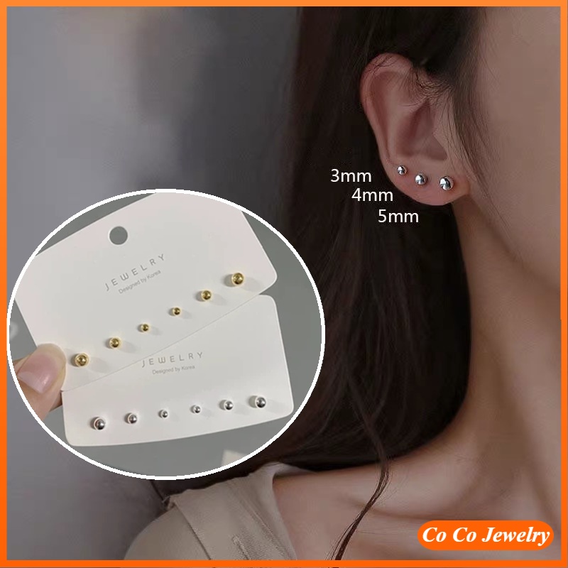 6pcs / Set Anting Tusuk Mini Warna Silver / Gold Untuk Wanita