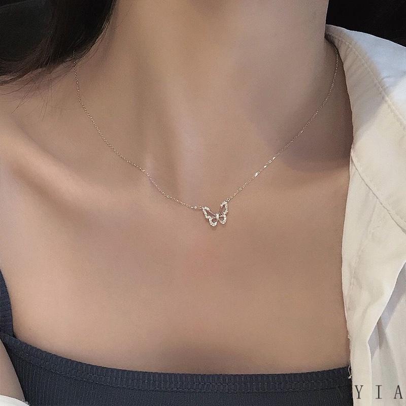 Kalung Kupu Wanita Rantai Desain Kupu Hollow Hias Berlian