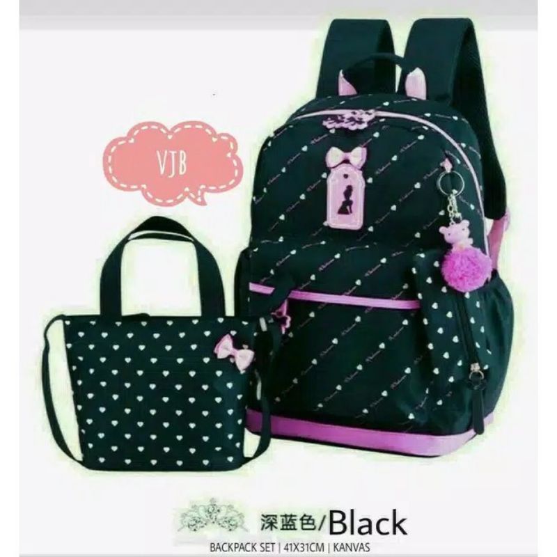 Medan Termurah KD054 Tas ransel 2in1 tas sekolah anak motif love cantik lucu