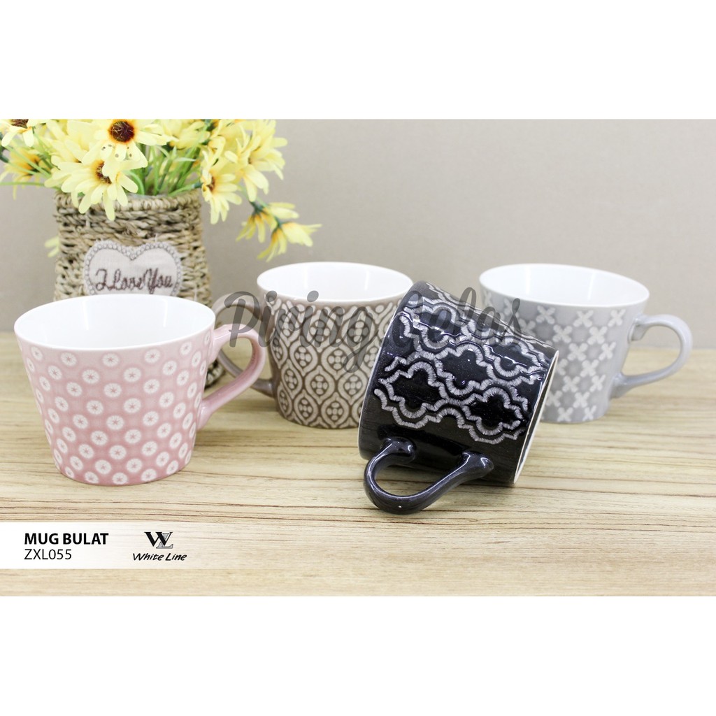 White Line Mug Cantik Murah Gelas Motif Gelas Minum Mug Warna Zxl055