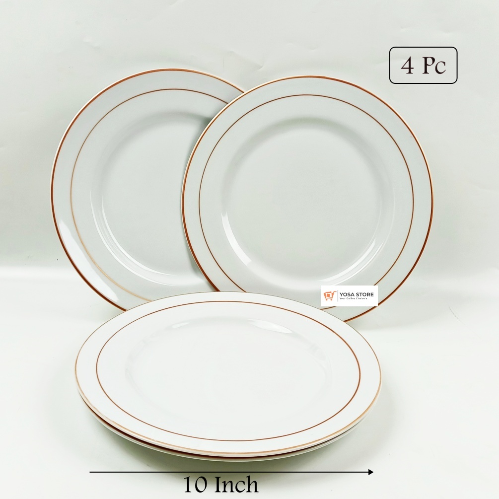 Piring Keramik Saji Ceper Besar 27cm List Emas 4 Pcs