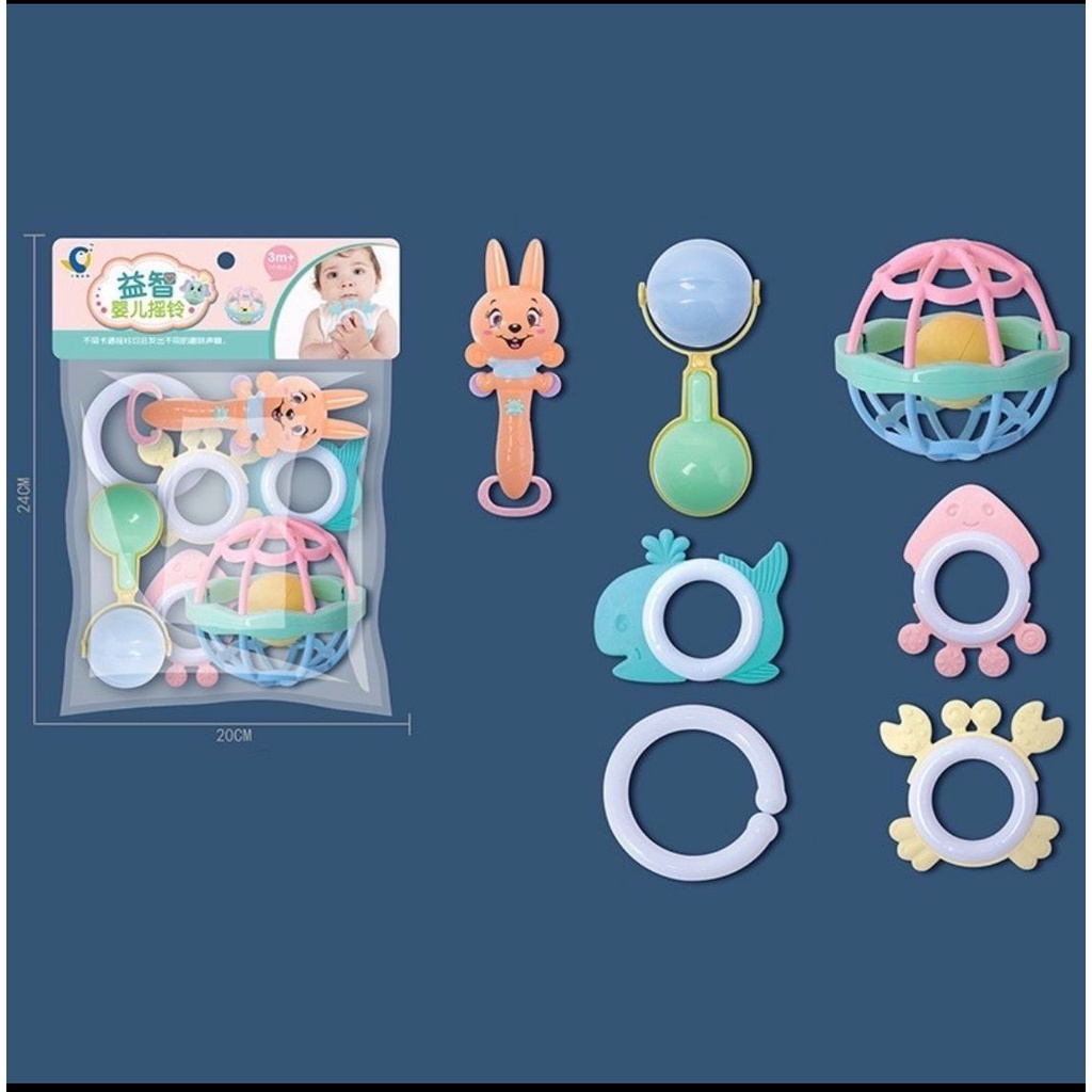 Mainan Baby Play Set isi 7 Pcs Mainan Bayi Kerincingan Musical Baby Rattle Set