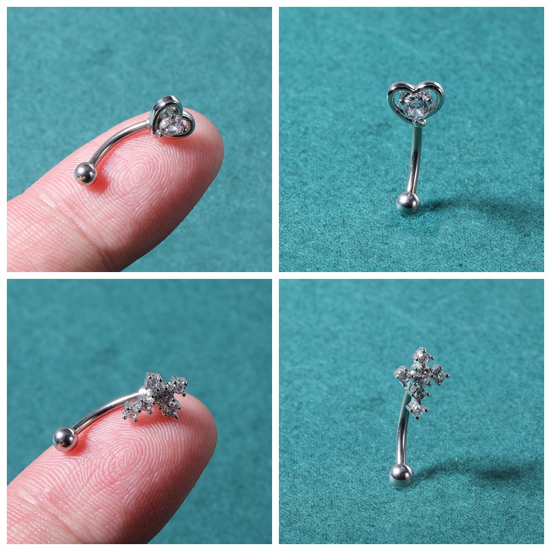 1pc Anting Tindik Bibir / Alis / Tulang Rawan Telinga / Pusar Desain Bunga Kristal Hitam Bahan Stainless Steel