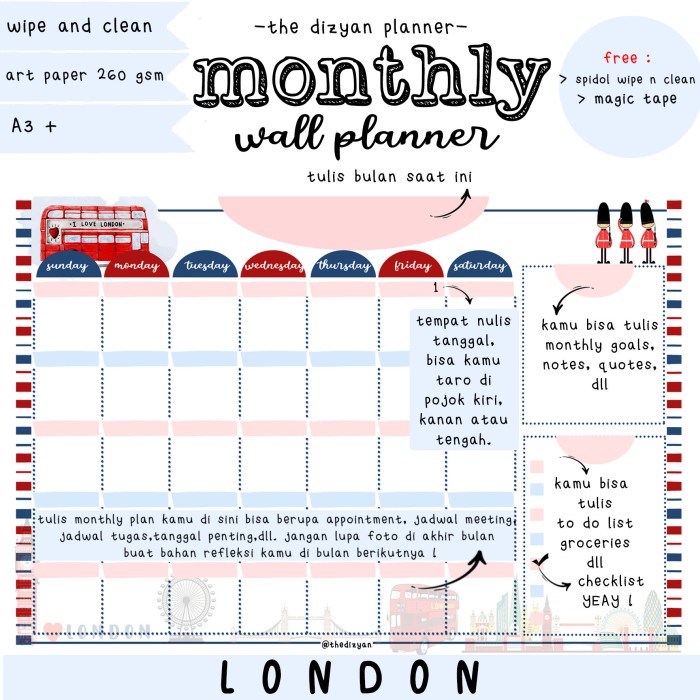

[RESTOCK] Monthly Wall Planner | Schedule Board | Wipe n Clean | London