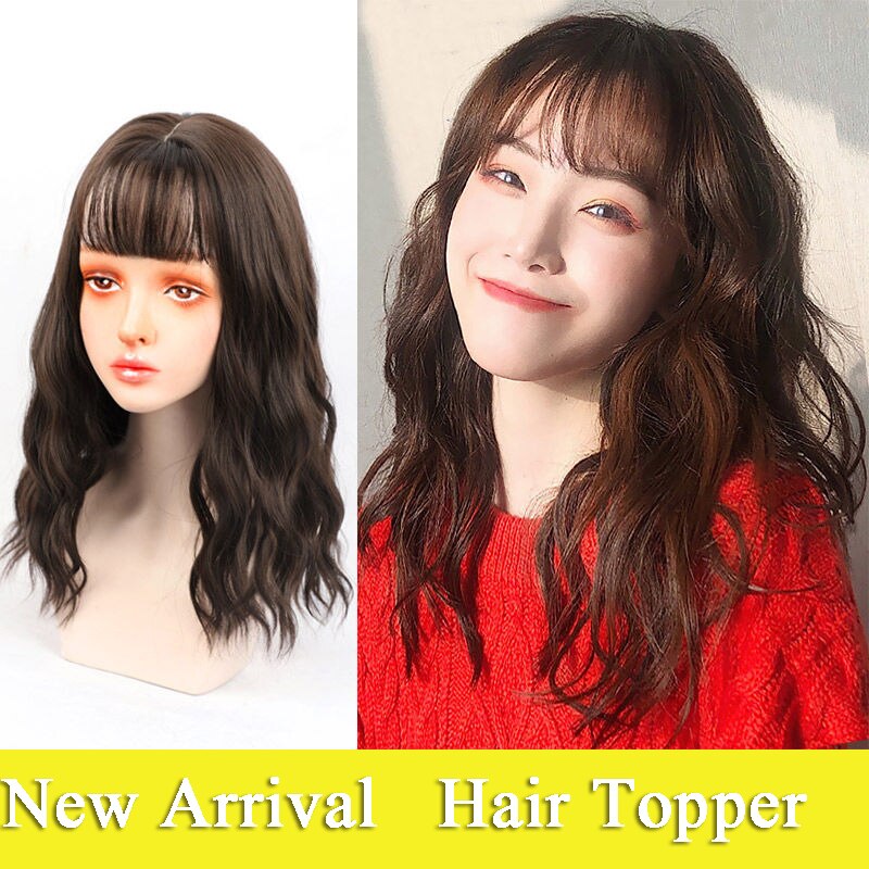 Top Toupee Hair Topper Closure Short Water Wave Clip In Hair Extension Black Brown Human Hair Mixed 