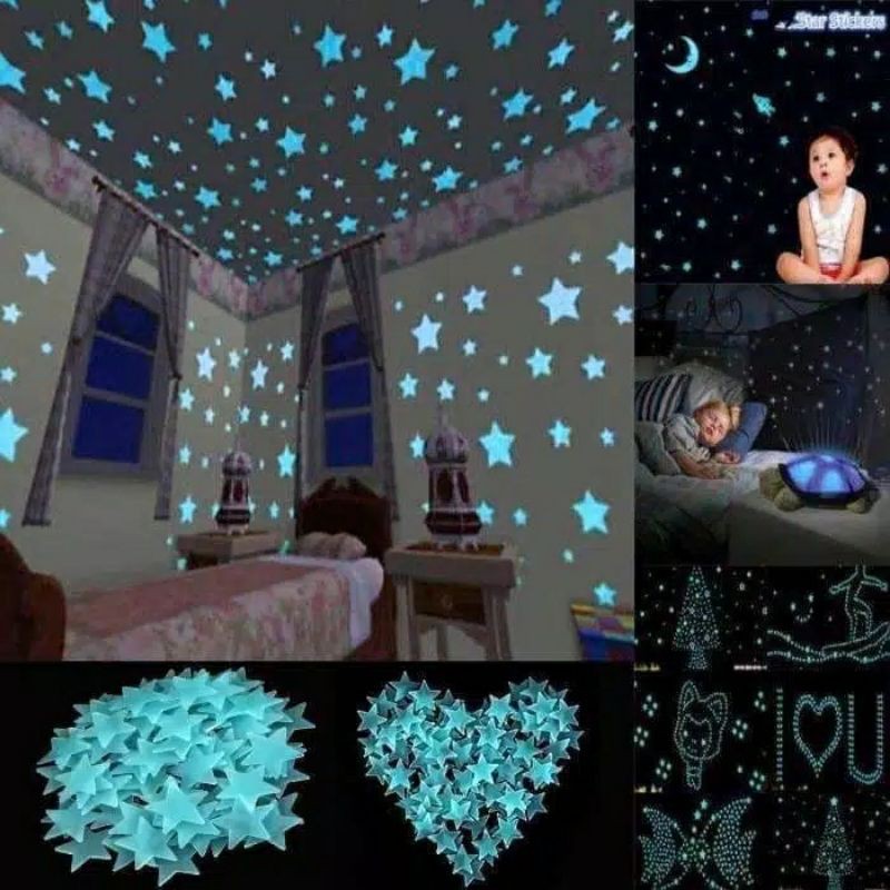 stiker dinding bintang glow in the dark 100 pcs wallsticker