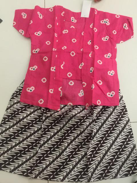 Setelan Batik Jumputan Anak Bahan Katun Model Kutubaru Cbum Pink