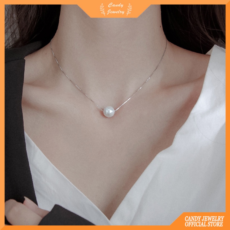 Kalung Choker Rantai Klavikula Hias Liontin Mutiara Warna Permen Untuk Wanita