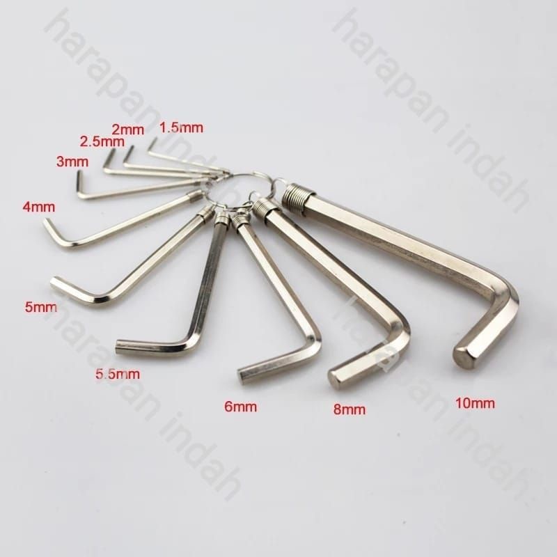 Kunci L Full set Tools HEX KEY RING 1 2 3 4 5 6 7 8 9 10 mm