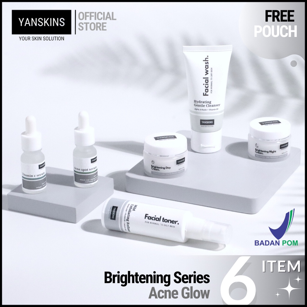PAKET 6 ITEM SKINCARE BPOM BRIGHTENING SERIES SKIN CARE VARIAN PAKET ACNE FLEK DAN GLOW YANSKINS-3