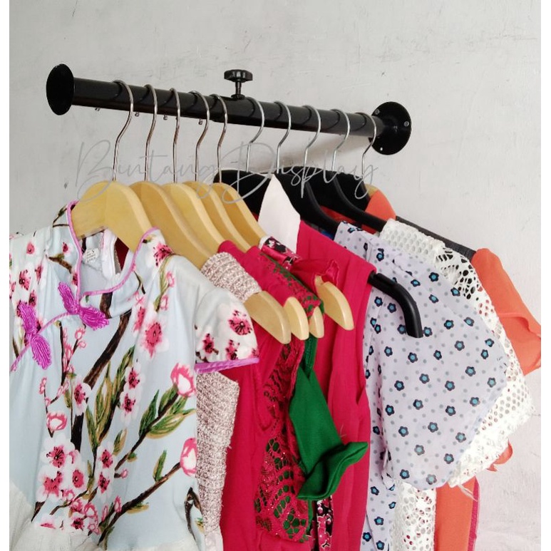Gantungan Baju Tembok Dinding Besi Pipa Besar Tarik Depan
