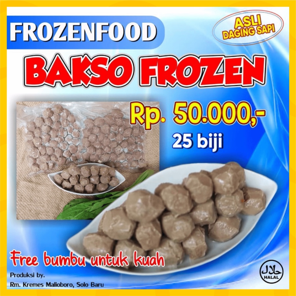 

Bakso Daging Sapi Frozen Isi 25 Butir by Malioboro - Baso Daging Sapi Premium Halal Free Bumbu Kuah