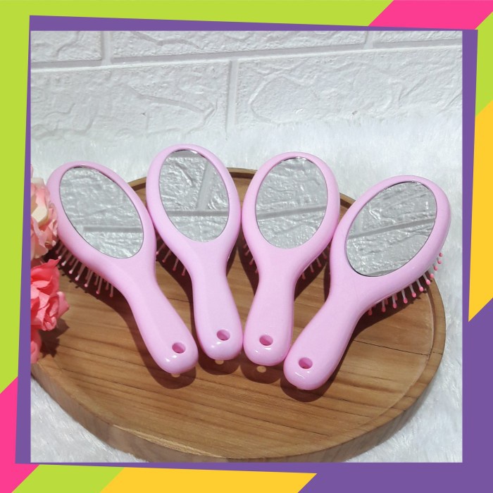 1424 / Sisir rambut anak perempuan model bulat plus kaca cermin