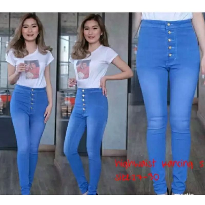 CELANA HW JEANS WANITA/CELANA WANITA PENSIL HIGHT WAIST/CELANA JEANS KANCING 5 WANITA