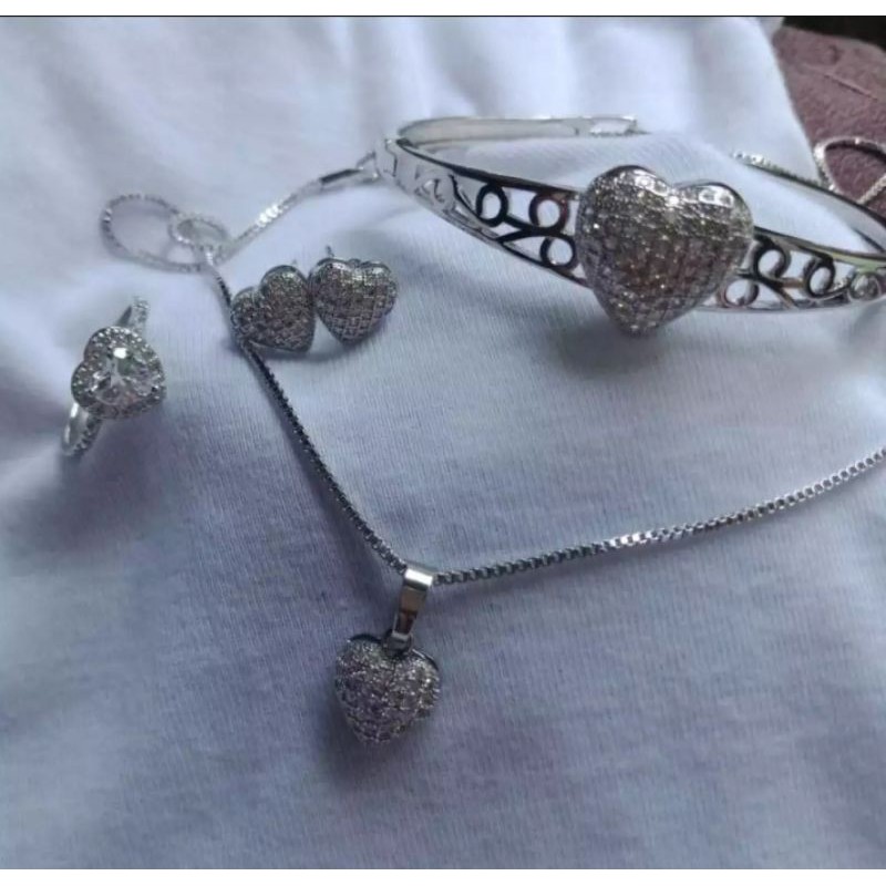 kalung full set silver love lapis emas putih