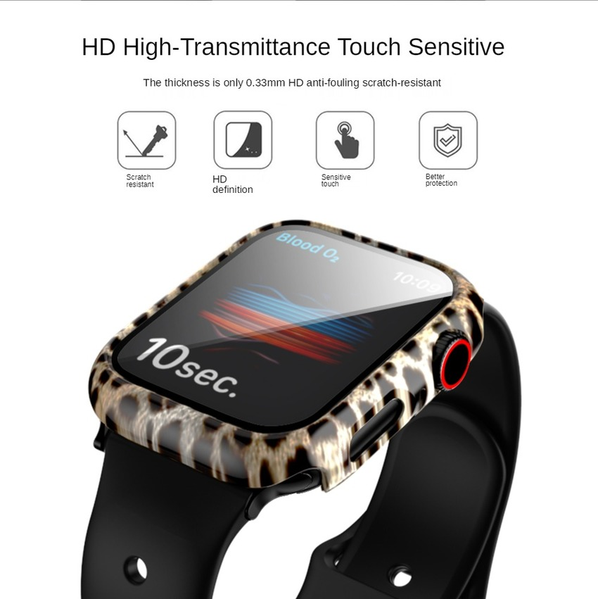 Newst Fashion Mewah Leopard Kaca+Case Untuk Apple Watch Series SE 6 5 4 3 2 1 IWatch 38MM 42MM 40MM 44MM Zebra PC Full Cover Screen Protector Kacamata Film Pelindung