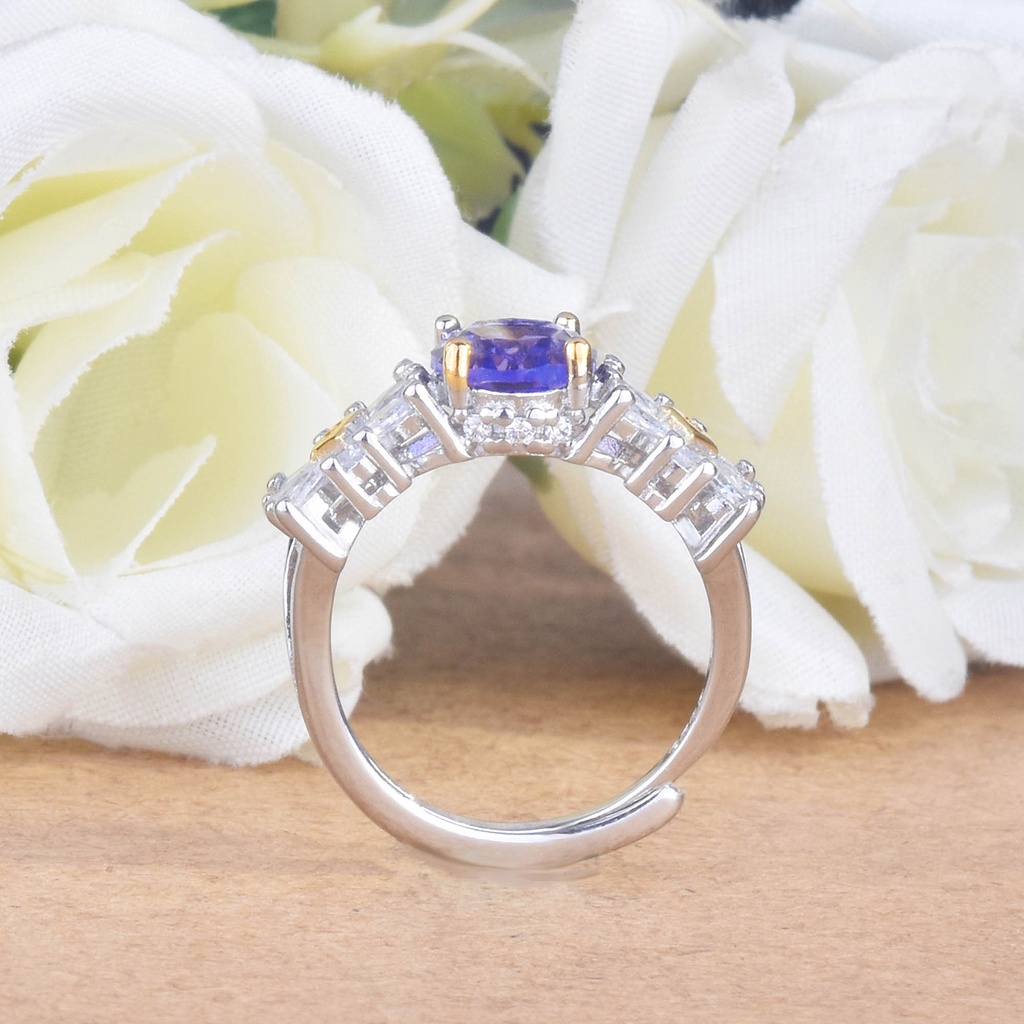 Hu Hu Hu Hu Hu Alat Bantu Pasang Kacamata♡ Cincin Wanita Model Terbuka Hias Kristal Amethyst Imitasi Adjustable Untuk Pesta