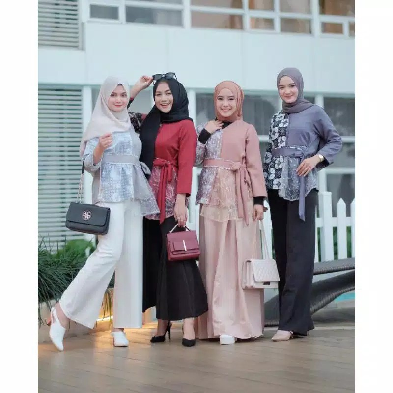 Baju Batik Blouse Kombinasi Brukat Tile Mewah Premium / Seragam Batik Kerja Kondangan Wanita Modern