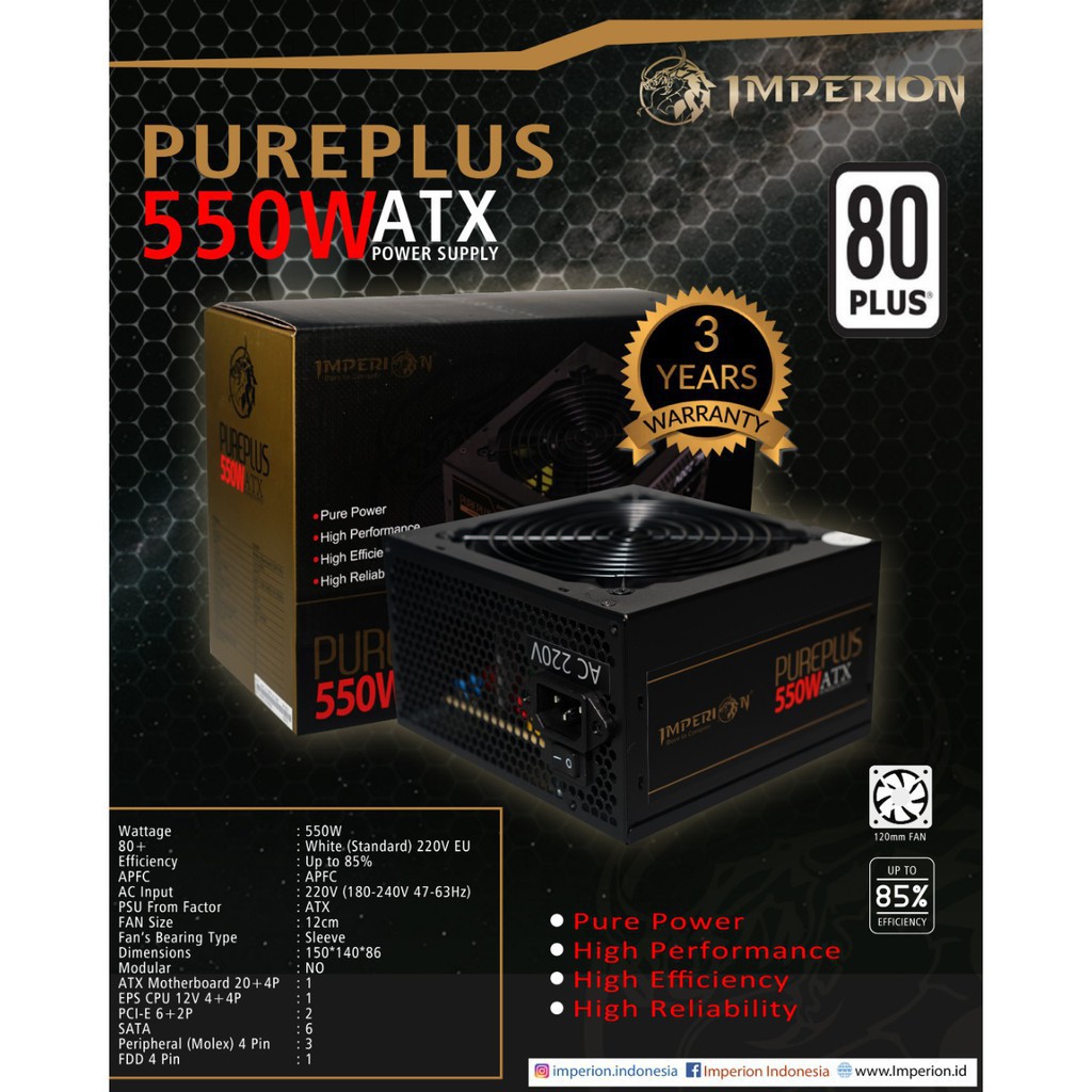 PSU GAMING 550W PUREPLUS LED IMPERION 550 Watt POWER SUPPLY UNIT