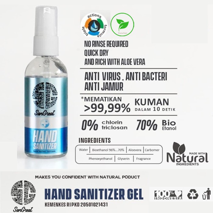 Gel Antiseptik Hand Sanitizer SanGreat 60ml antibakteri murah