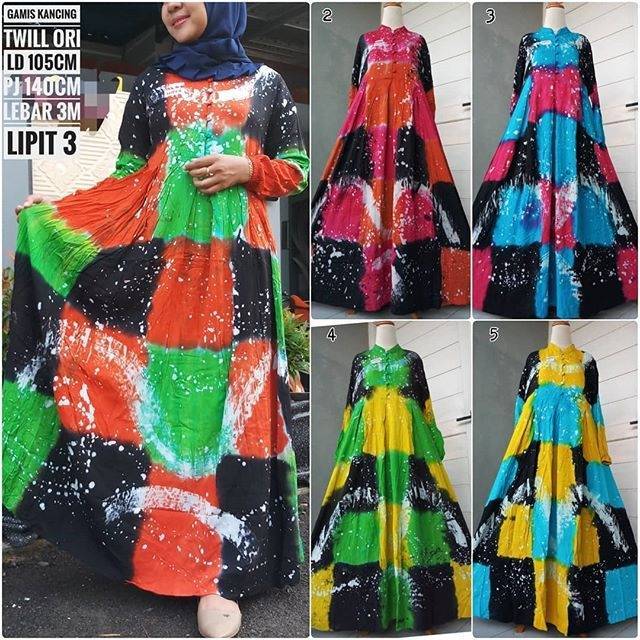 Gamis twill ori jeruk mas lebar 3m kancing
