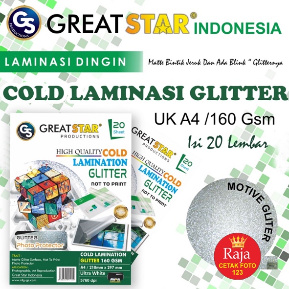

LAMINASI DINGIN GLITTER/COLD LAMINATION A4/20 lembar 160 gr