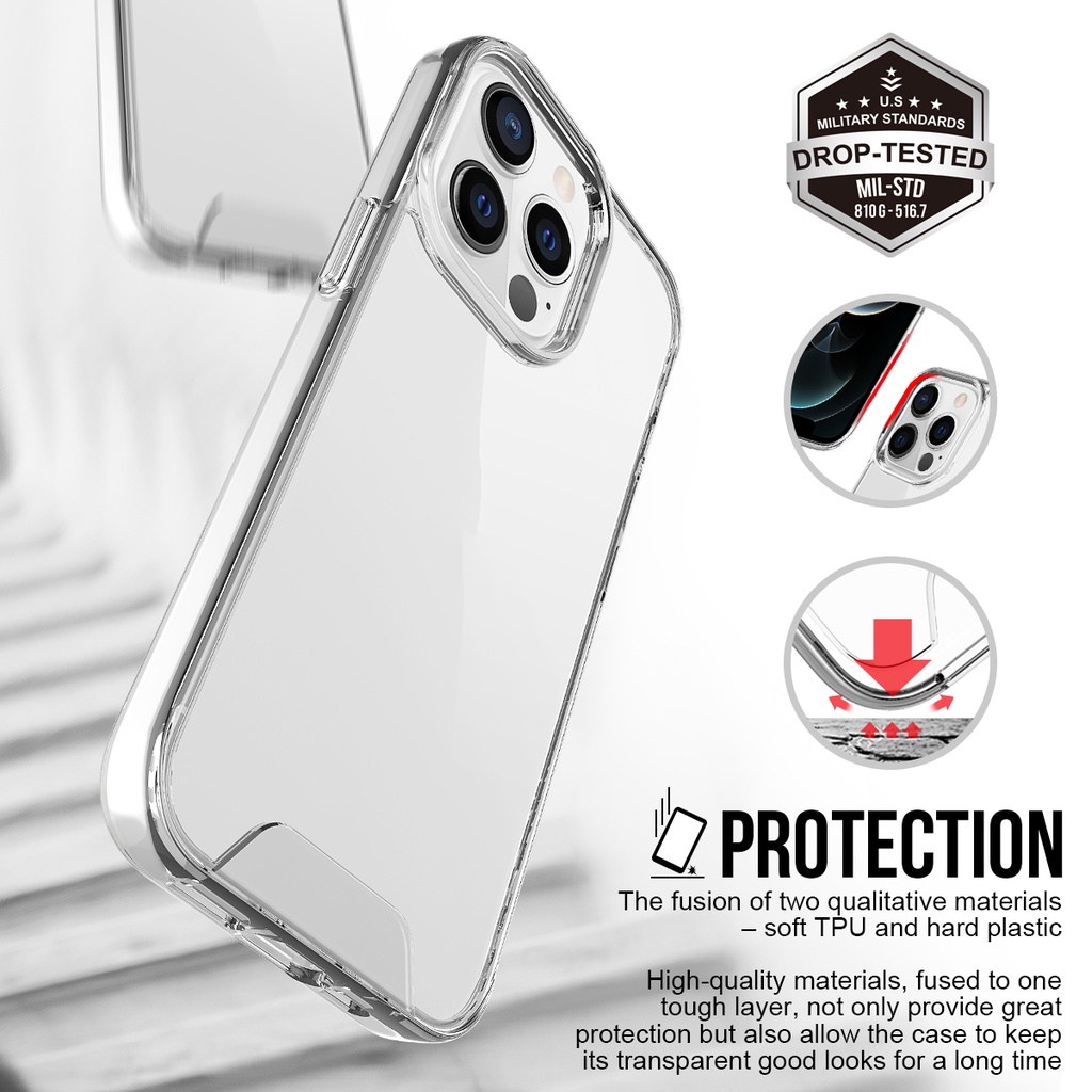 Case Pelindung Bahan PC TPU Transparan Anti Jatuh Untuk Iphone 14 Pro Max 13 12 11 X XR XSMAX 6 7 8