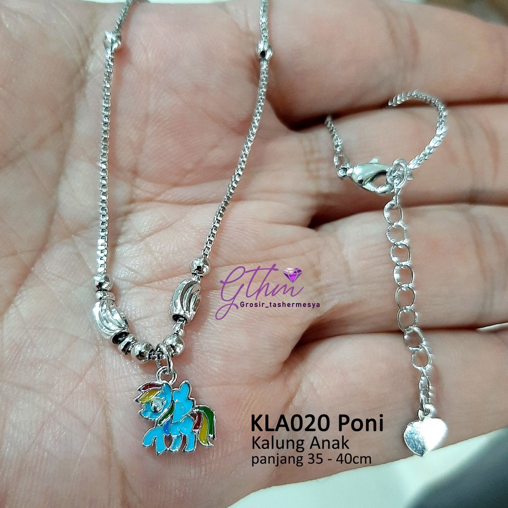 kalung anak poni unicorn biru kla020 perhiasan lapis emas 18k xuping awet kilau seperti emas asli