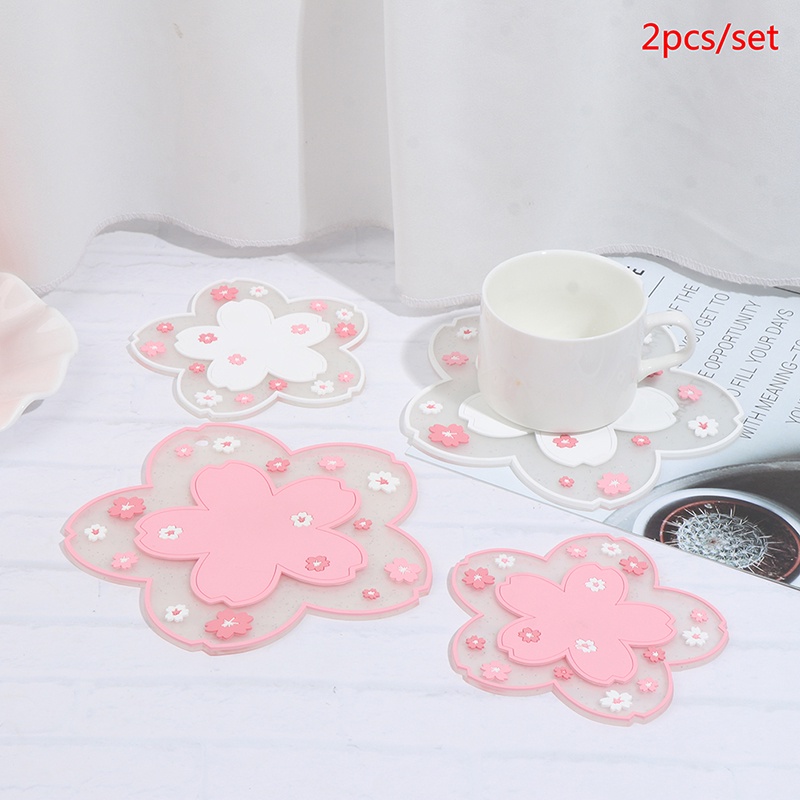 2pcs Cangkir Minum Desain Cherry Blossom Gaya Jepang Anti Slip Tahan Panas